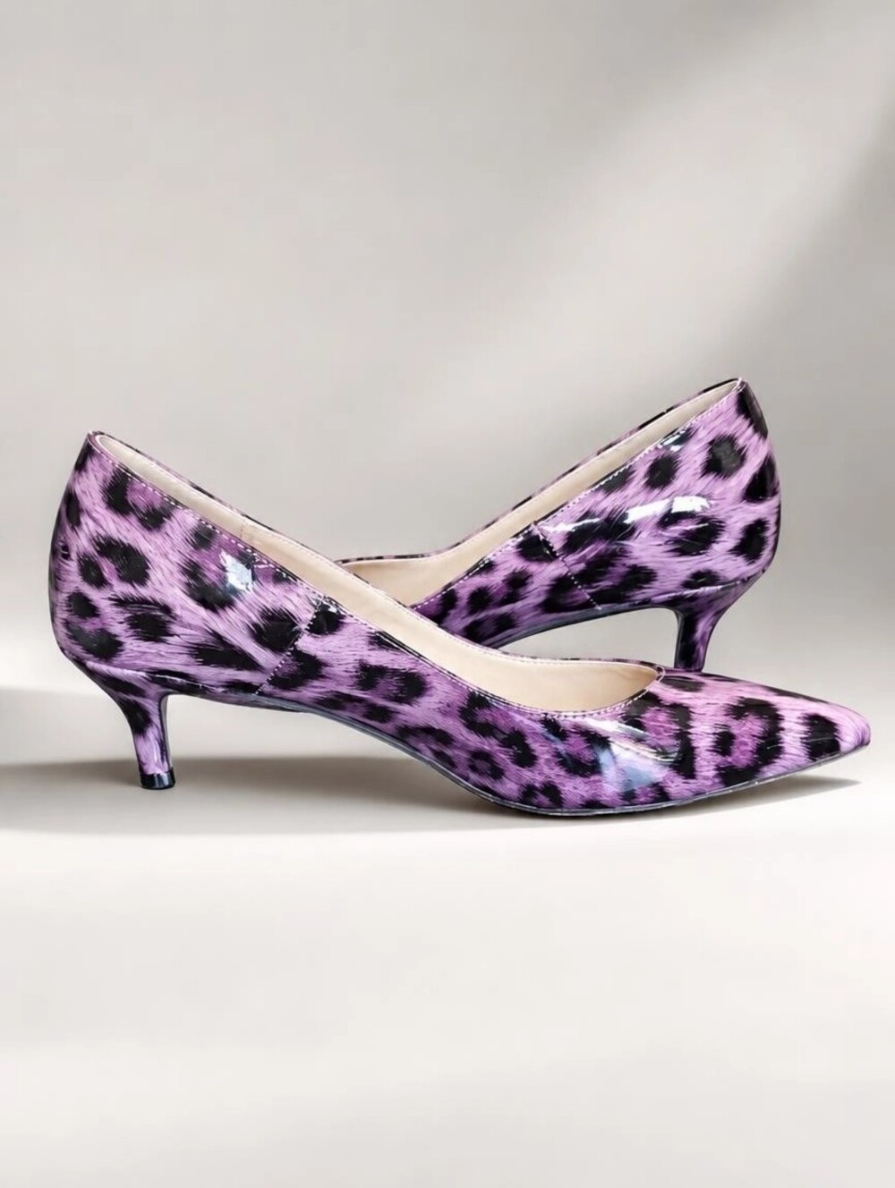 FSJ Purple Leopard Print Patent Leather Kitten Heels Y2K Style Size 8.5